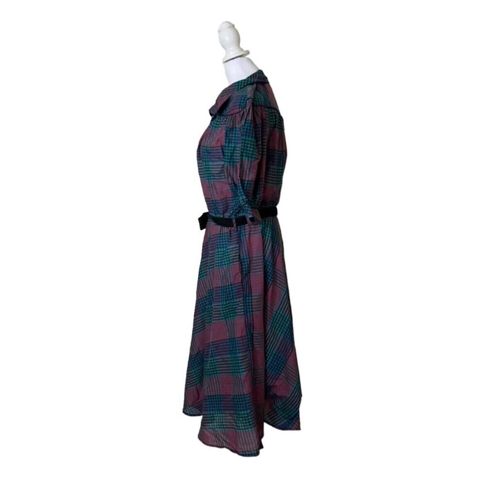 Millicent California Vintage Plaid Womens Puff Short Sleeve Belted Dress US 14 - Picture 3 of 8